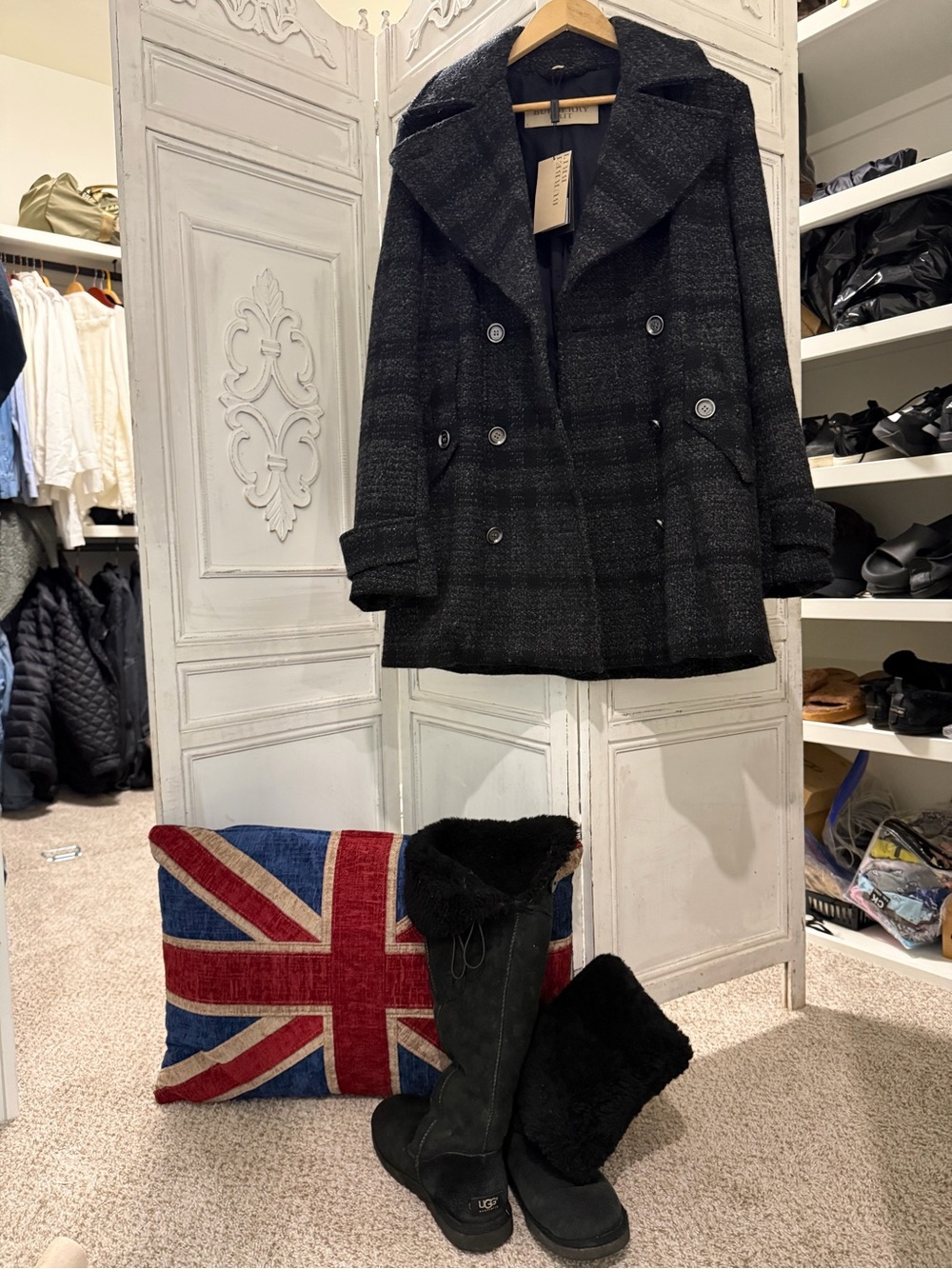 Burberry Charcoal Gray Double-Breasted Wool Peacoat